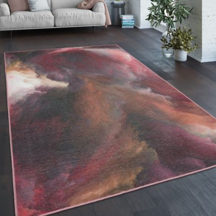 Modern szőnyeg nappaliba színes absztrakt festett mintás bordó 120 cm kör alakú