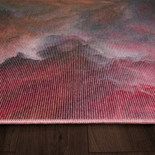 Kerek modern nappali szonyeg - bordo, festett hatasu, absztrakt, 200 cm kor, Liv