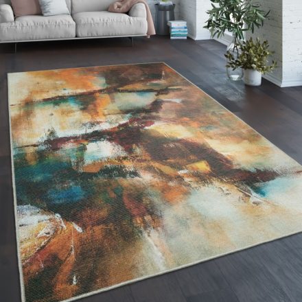 Modern szőnyeg nappaliba - színes absztrakt festett mintás 120 cm kör alakú