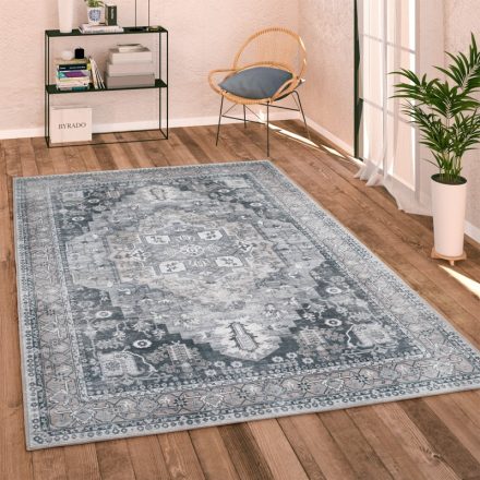 Keleti klasszikus szőnyeg nappaliba bordűrös mandala mintás - szürke 60x100 cm