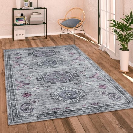 Keleti mintás klasszikus szőnyeg nappaliba bordűrös - szürke 120 cm kör alakú