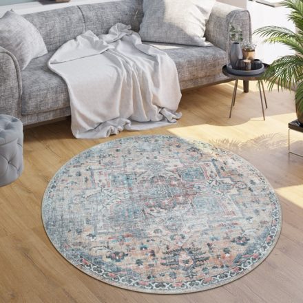 Színes klasszikus szőnyeg nappaliba keleti mintával vintage hatású 120 cm kör alakú