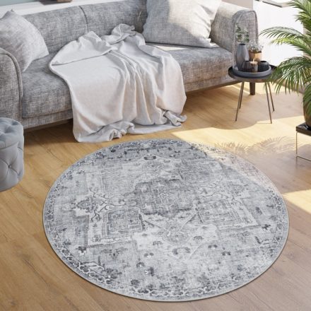 Szürke klasszikus szőnyeg nappaliba keleti mintával vintage hatású 120 cm kör alakú
