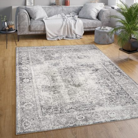 Klasszikus szőnyeg nappaliba bordűrös szürke marokkói mintás 60x100 cm