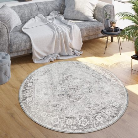 Klasszikus szőnyeg nappaliba bordűrös szürke marokkói mintás 160 cm kör alakú