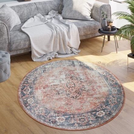 Klasszikus szőnyeg nappaliba bordűrös színes marokkói mintás 120 cm kör alakú