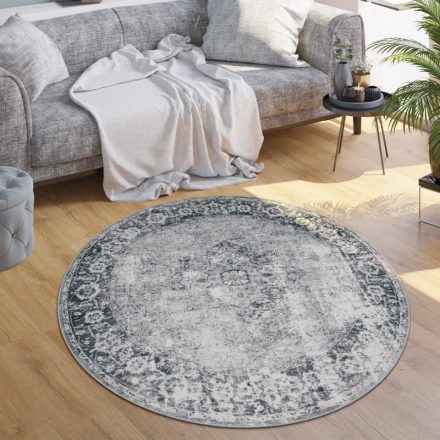 Klasszikus szőnyeg nappaliba bordűrös - antracit marokkói mintás 120 cm kör alakú