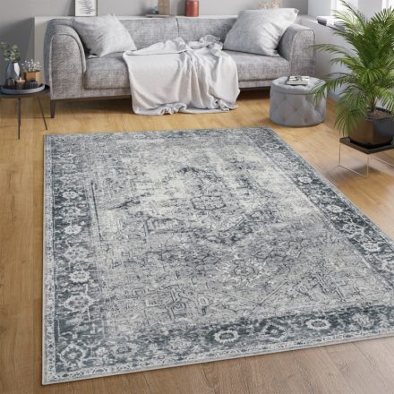 Klasszikus szőnyeg nappaliba bordűrös - antracit marokkói mintás 140x200 cm