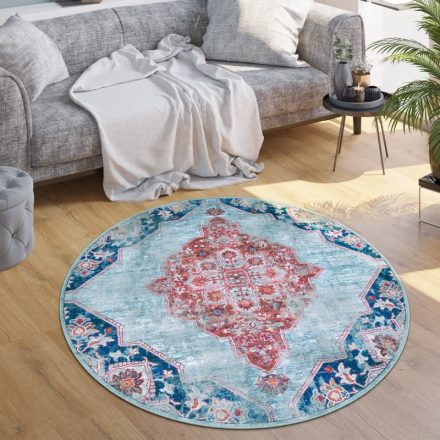 Klasszikus szőnyeg nappaliba keleti mintával türkiz mandala 200 cm kör alakú