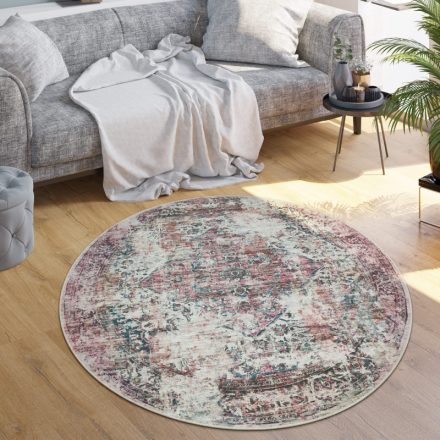 Színes szőnyeg nappaliba festett vintage hatású 120 cm kör alakú