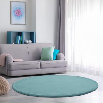 egyszinu kek babaszonyeg puha es csuszasmentes 120 cm kerek