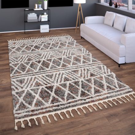 Shaggy szőnyeg rojtos skandináv szőnyeg nappaliba geometria mintás - színes 200x280 cm