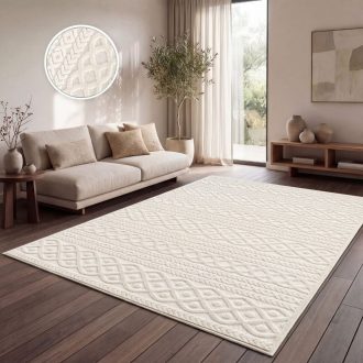 Modern szonyeg nappaliba - skandinav stilusu, 3D, fonott mintaval, krem, 60x100 cm