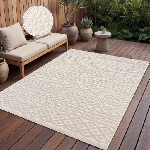 Modern szonyeg nappaliba - skandinav stilusu, 3D, fonott mintaval, krem, 80x150 cm