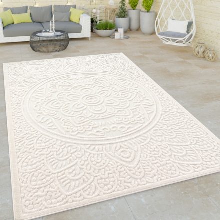 Skandináv 3D modern szőnyeg nappaliba teraszra mandala mintás - krém szőnyeg 120x170 cm