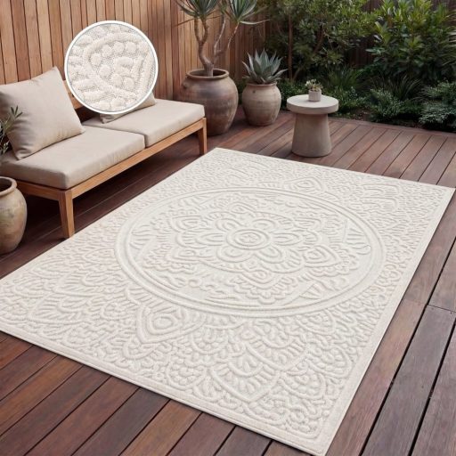 Modern szonyeg nappaliba - skandinav stilusu, 3D hatasu, mandala, krem, 160x230 cm