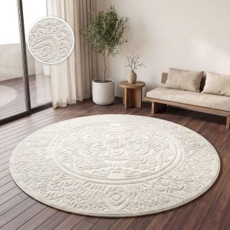Mandala mintas skandinav 3D modern nappali szonyeg, krem 120 cm kerek