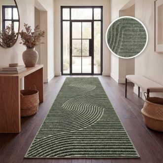   Nappali szőnyeg - skandináv, 3D hatású, hullám mintás, zöld, 80x250 cm