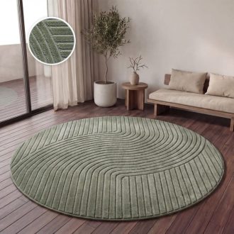 Kerek nappali szonyeg - skandinav, 3D, hullam mintas, zold, 120 cm kor