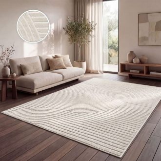 Hullam mintas skandinav 3D modern nappali szonyeg, krem 80x150 cm