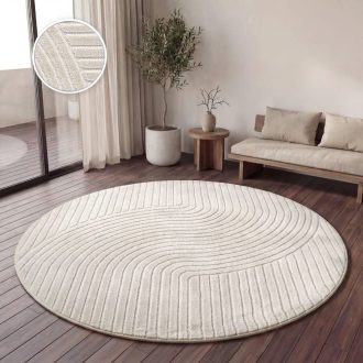 Hullam mintas skandinav 3D modern nappali szonyeg, krem 120 cm kerek