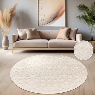 Kerek modern szonyeg - skandinav stilusu, 3D hatasu, marokkoi, krem, 120 cm kor