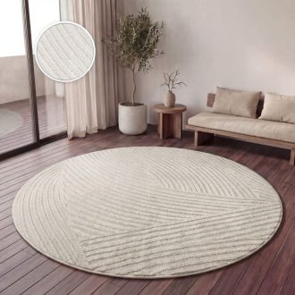 Kerek modern szonyeg - skandinav stilusu, 3D hatasu, absztrakt, krem, 160 cm kor