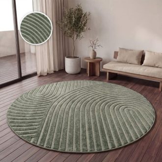 Kerek modern szonyeg - skandinav stilusu, 3D hatasu, geometria, zold, 160 cm kor