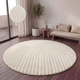 Kerek modern szonyeg - skandinav stilusu, 3D hatasu, geometria, krem, 120 cm kor
