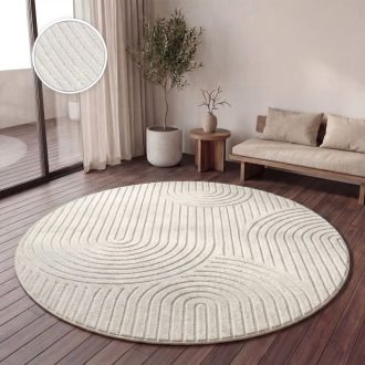 Kerek modern szonyeg - 3D, skandinav stilusu, geometria, kremszinu, 120 cm kor