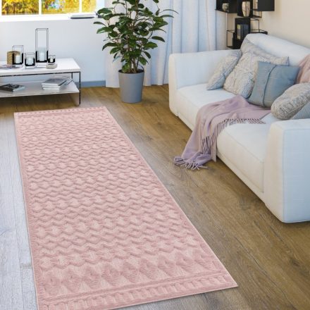 Skandináv 3D modern szőnyeg nappaliba teraszra rombusz mintás - pink 80x250 cm