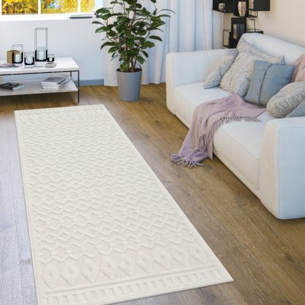 Skandináv 3D modern szőnyeg nappaliba teraszra rombusz mintás - krém 80x250 cm
