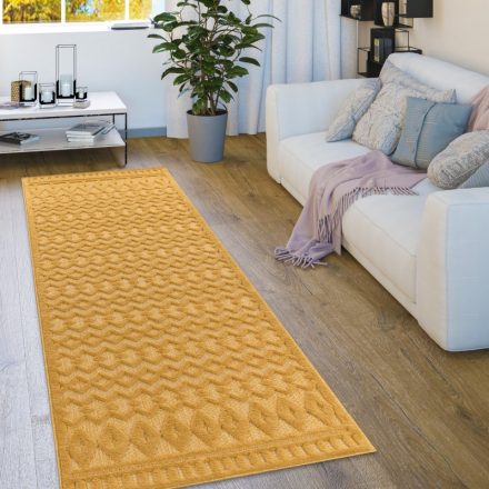 Skandináv 3D modern szőnyeg nappaliba teraszra rombusz mintás mustársárga 80x250 cm
