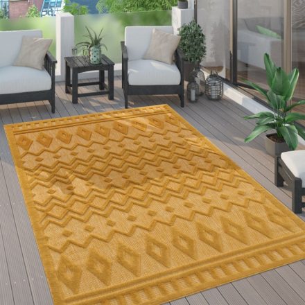 Skandináv 3D modern szőnyeg nappaliba teraszra rombusz mintás mustársárga 120 cm kör alakú