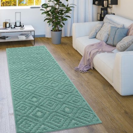 Skandináv 3D modern szőnyeg nappaliba teraszra geometria mintás türkiz 80x250 cm