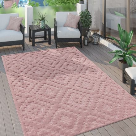 Skandináv 3D modern szőnyeg nappaliba teraszra geometria mintás - pink 80x250 cm