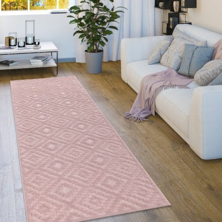 Skandináv 3D modern szőnyeg nappaliba teraszra geometria mintás - pink 80x250 cm