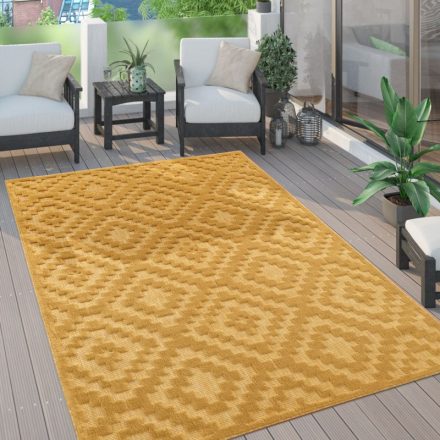Skandináv 3D modern szőnyeg nappaliba teraszra geometria mintás mustársárga 240x340 cm