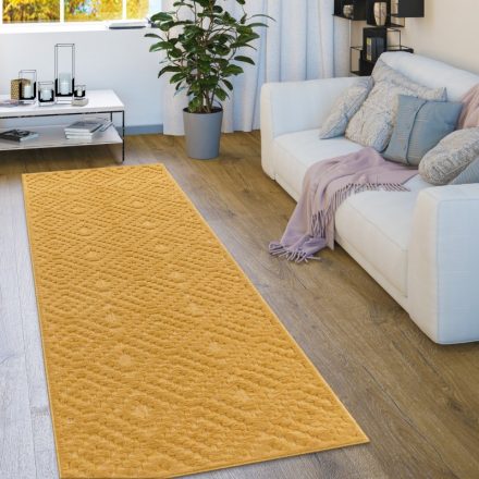 Skandináv 3D modern szőnyeg nappaliba teraszra geometria mintás mustársárga 80x250 cm
