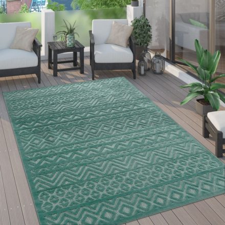 Türkiz 3D skandináv szőnyeg nappaliba geometria mintával 240x340 cm
