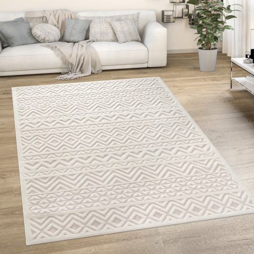 Kerek modern szonyeg nappaliba - skandinav, 3D, krem, 120 cm kor, Lotti