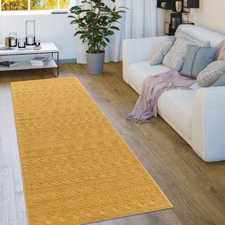 Skandináv stílusú modern szőnyeg nappaliba teraszra mintás mustársárga 80x250 cm