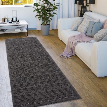 Skandináv stílusú modern szőnyeg nappaliba teraszra mintás antracit 80x250 cm