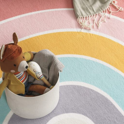 Kerek moshato gyerekszoba szonyeg, rozsaszin szivarvany 120x160 cm