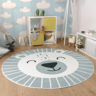 szurke gyerekszoba szonyeg maci motivummal 100 cm kerek