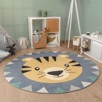 szines gyerekszoba szonyeg oroszlan motivummal 100 cm kerek