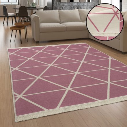 Kétoldalas pamut mosható szőnyeg étkezőbe nappaliba rombusz - rózsaszín 160x220 cm