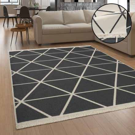 Kétoldalas pamut mosható szőnyeg étkezőbe nappaliba rombusz antracit 160x220 cm