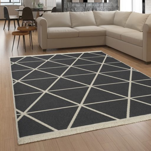 Ketoldalas pamut moshato nappali szonyeg rombusz, antracit 140x200 cm