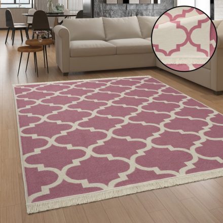 Kétoldalas pamut mosható szőnyeg étkezőbe nappaliba marokkói - rózsaszín 60x180 cm